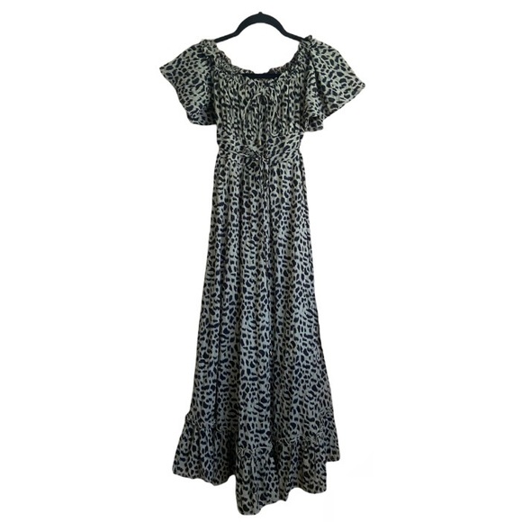 Petal & Pup Remy Dress Emerald Size 8 Animal Print Off The Shoulder Ruffle Midi - Picture 5 of 15